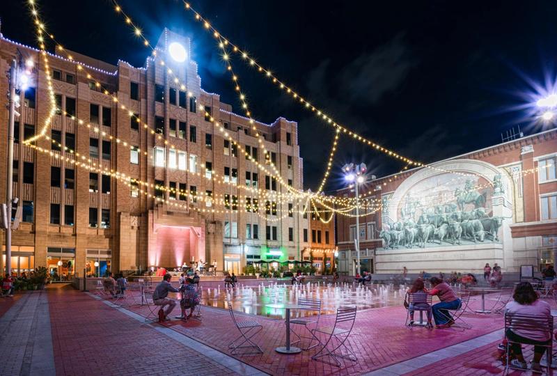 Fort Worth Sundance Square plaza at night